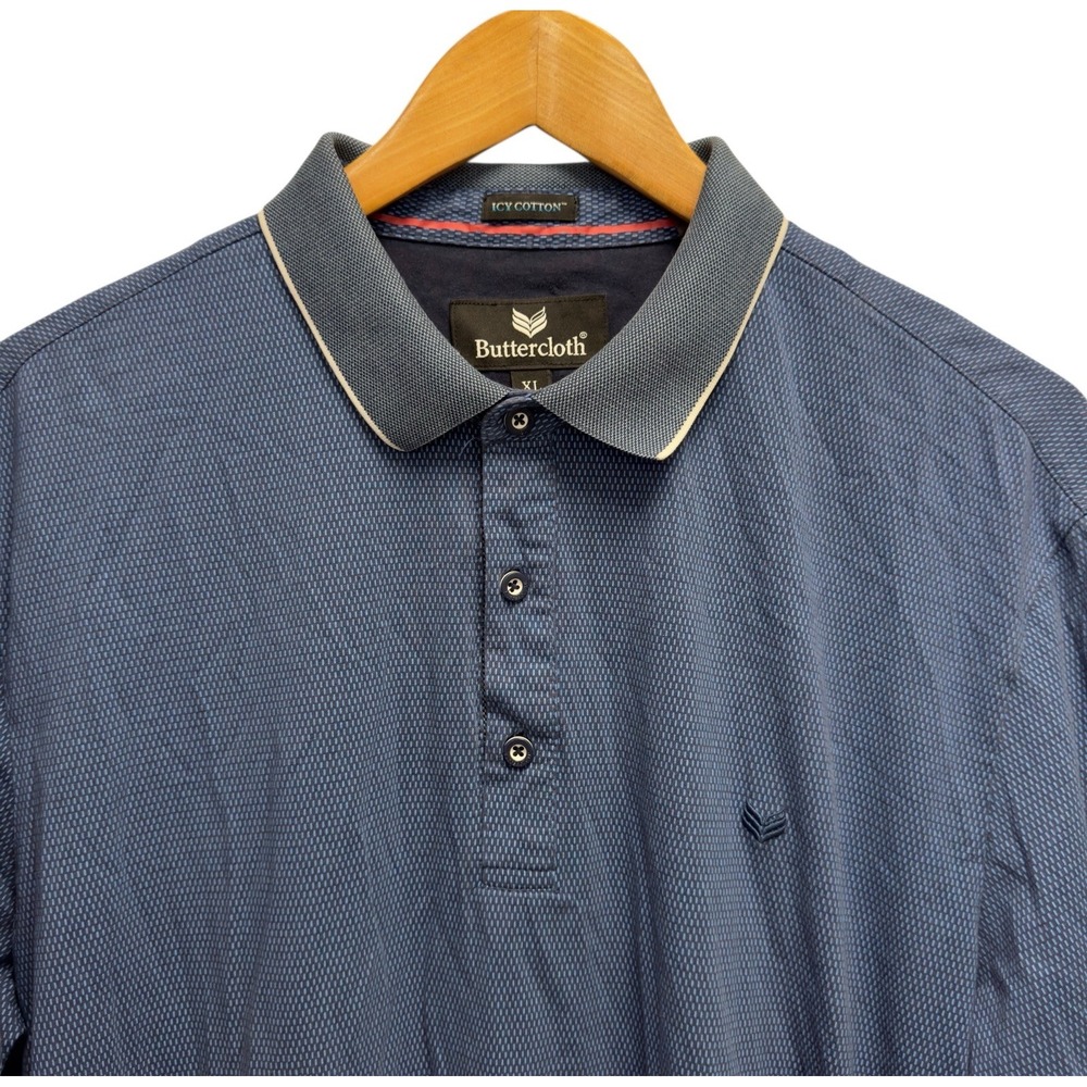 Butter‎ Cloth Men's Size XL Blue Geometric Icy Cotton Performance S/S Polo Shirt